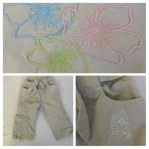 Cherokee Khaki Embroidered Flower Cargo Pants
